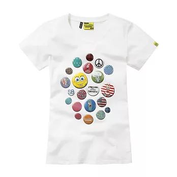 【CACO】海綿寶寶．授權款．海綿寶寶徽章短T(女)S白