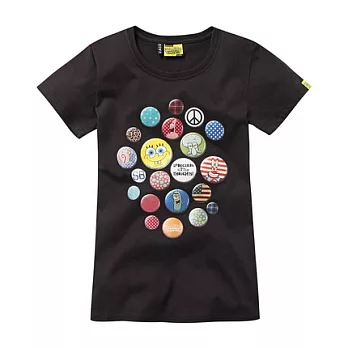 【CACO】海綿寶寶．授權款．海綿寶寶徽章短T(女)S黑