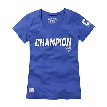 【CACO】CACO SURF．美式休閒．盾牌CHAMPION短T(女)S寶藍