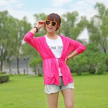 Seoul Show 防曬連帽綁帶透膚罩衫薄外套 玫紅