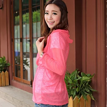 Seoul Show 防曬連帽綁帶透膚罩衫薄外套 螢光粉