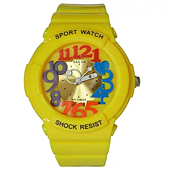 Watch-123 彩色寶貝 美式風格七彩運動腕錶(黃色)