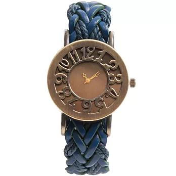 Watch-123 流浪記-鏤空時標復古繩編腕錶 (藍色)