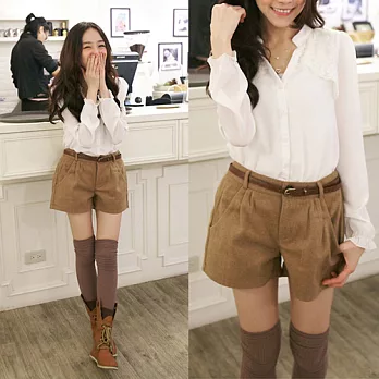 ROSE。韓系皮帶休閒氣質短褲 駝系