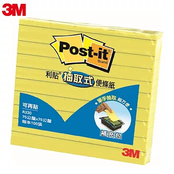 3M Post-it利貼 橫格抽取式黃色便條紙3x3 R335