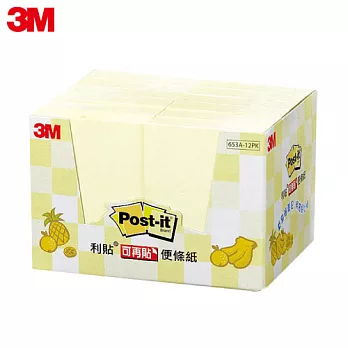 3M Post-it利貼 狠黏便條紙12入裝經濟包-黃 653A-12PK