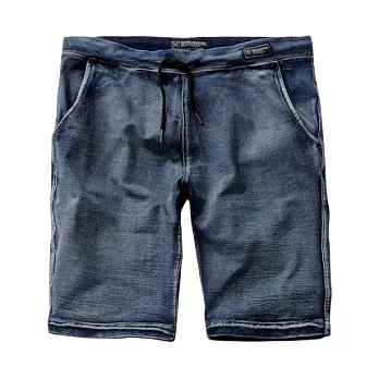 【CACO】SEVEN HEAVEN．個性潮流． 抽繩牛仔刷色棉短褲(男)M藍色