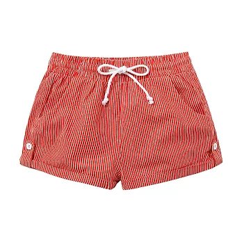 【CACO】CACO SURF．美式休閒．休閒細條紋水洗短褲(女)S紅色