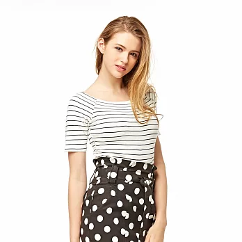 【CACO】CACO SURF．美式休閒．條紋一字領上衣(女)FREE白