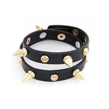 A+ accessories 龐克風歐美尖頭鉚釘多層次圈繞手鍊(黑色)
