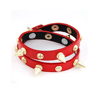 A+ accessories 龐克風歐美尖頭鉚釘多層次圈繞手鍊(紅色)