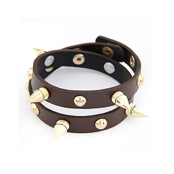A+ accessories 龐克風歐美尖頭鉚釘多層次圈繞手鍊(褐色)