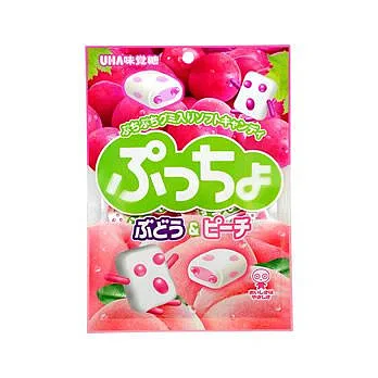 日本【UHA味覺糖】噗啾軟糖-葡萄&白桃