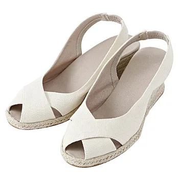 [MUJI 無印良品]女交叉鞋帶草編楔型鞋23白色