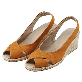 [MUJI 無印良品]女交叉鞋帶草編楔型鞋22.5橘色
