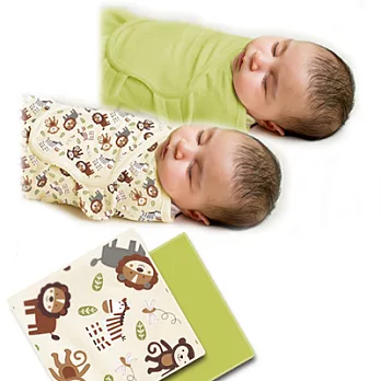 美國 Summer Infant SwaddleMe 嬰兒包巾 2入組 【叢林動物 純棉薄款】, 小號 - 可調式懶人包巾