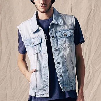 【CACO】NAVY．獨家經銷．刷白水洗牛仔背心(男)M淺藍