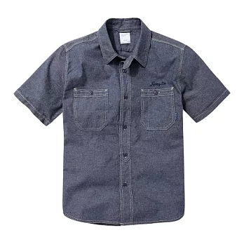 【CACO】NAVY．獨家經銷．類牛仔雙口袋短袖襯衫(男)M海軍藍