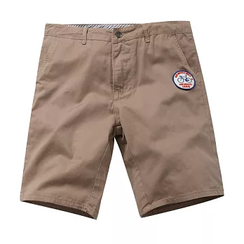 【CACO】CACO ST．美式街頭．魔鬼氈單車布章短褲(男)S卡其