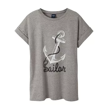 【CACO】CACO SURF．美式休閒．海錨圖騰膠印長版短T(女)FREE麻灰