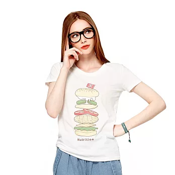【CACO】GRAPHIC T．設計圖像．美味漢堡棉短T(女)S白