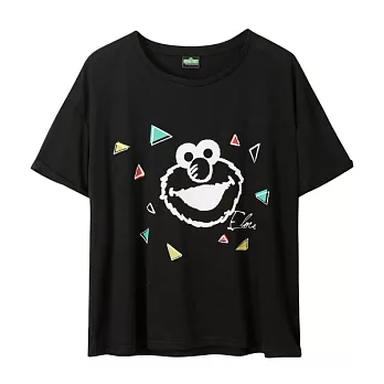 【CACO】芝麻街．授權款．ELMO大臉寬版上衣(女)FREE黑