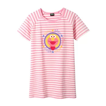 【CACO】芝麻街．授權款．ELMO鏡框條紋洋裝(女)FREE粉紅