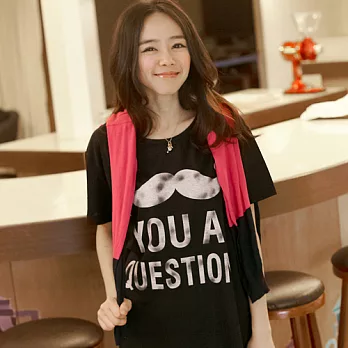 ROSE。韓系小鬍子的魔術師長版T恤上衣 黑系