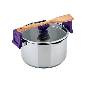 英國查特屋可瀝水多功能不鏽鋼紫色雙耳湯鍋-24cm