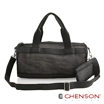 CHENSON 撞出man味．網洞時尚圓筒包(附背帶)／黑(CG65667-3)