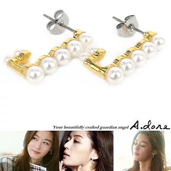 【A.dore】來自星星的你˙優雅珍珠串耳環(璀璨金˙耳夾式)