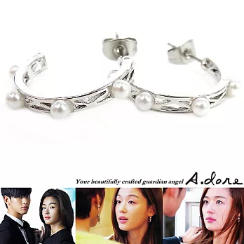 【A.dore】來自星星的你˙珍珠圈圈耳環(銀白K˙耳夾式)