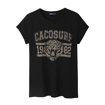 【CACO】CACO SURF．美式休閒．寬版老虎上衣(女)FREE黑