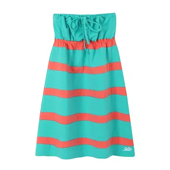 【CACO】CACO SURF．美式休閒．平口拼色綁帶洋裝(女)S湖綠