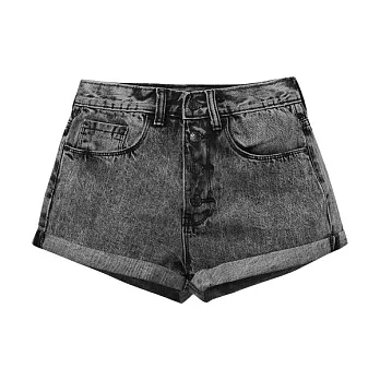 【CACO】CREAM PUNK．排釦雪花牛仔短褲(女)S麻灰