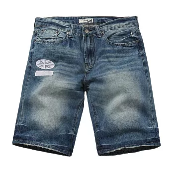 【CACO】NAVY．獨家經銷．刷色布章水洗牛仔短褲(男)M淺藍