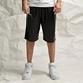 【CACO】CACO ST．美式街頭．皮革抽繩鬆緊短褲(男)S黑