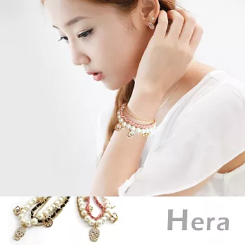 【Hera】赫拉 龐克多層滿鑽珍珠墜物手鍊(二色任選)俏皮粉