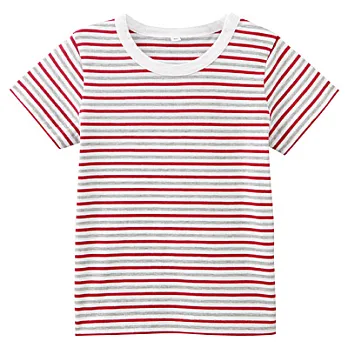 [MUJI 無印良品]男幼有機棉每日兒童服橫紋短袖T恤100紅橫紋