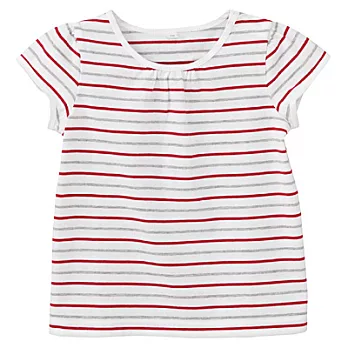 [MUJI 無印良品]女幼有機棉每日兒童服法式袖T恤100紅橫紋