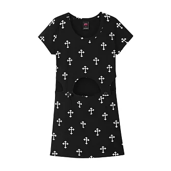 【CACO】CREAM PUNK．腰簍空十字架洋裝(女)S黑