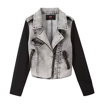 【CACO】CREAM PUNK．雪紡袖短版牛仔外套(女)S灰