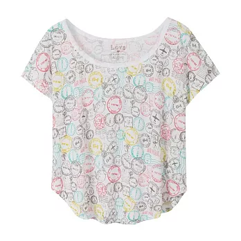 【CACO】GRAPHIC T．設計圖像．繽紛郵戳寬版上衣(女)FREE白