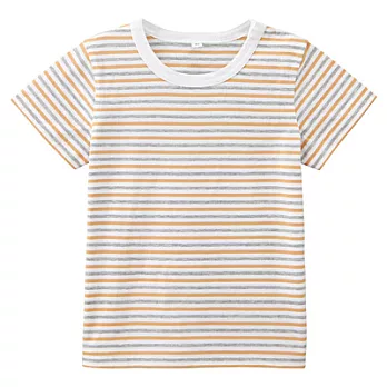 [MUJI 無印良品]男幼有機棉每日兒童服橫紋短袖T恤80煙燻黃橫紋