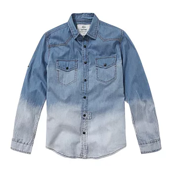 【CACO】CACO SURF．美式休閒．漸層刷色牛仔長袖襯衫(男)S淺藍