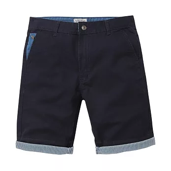【CACO】CACO SURF．美式休閒．拼牛仔反折條紋短褲(男)S丈青