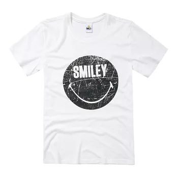 【CACO】SMILEY．授權款．笑臉斑剝短T(男)S白