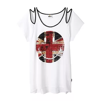 【CACO】SMILEY．授權款．英國國旗鉚釘裸肩上衣(女)FREE白