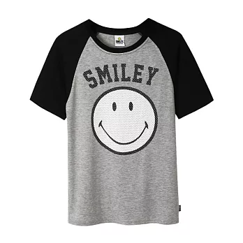 【CACO】SMILEY．授權款．笑臉拉克蘭五分袖T(女)S淺麻灰