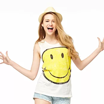 【CACO】SMILEY．授權款．大SMILEY笑臉背心(女)S白